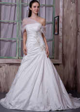 Ivory Taffeta Net Beading Embroidery Strapless A-line Wedding Dress