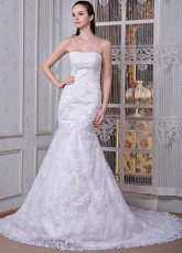White Satin Organza Strapless Mermaid Trumpet Wedding Dress