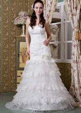 Ivory Satin Lace Sweetheart Mermaid Trumpet Wedding Dress
