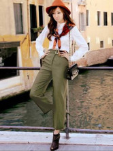 Pantalon droit unique armée vert coton féminin