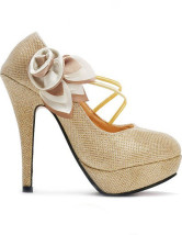 Golden Lace Flower Platform Womens PU Pumps