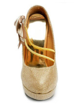 Golden Lace Flower Platform Womens PU Pumps