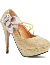 Golden Lace Flower Platform Womens PU Pumps
