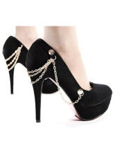Black Platform Chains Stiletto Heel PU Womens Pumps