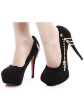 Black Platform Chains Stiletto Heel PU Womens Pumps