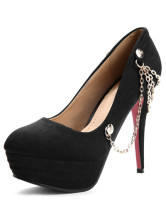 Black Platform Chains Stiletto Heel PU Womens Pumps