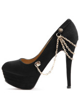 Black Platform Chains Stiletto Heel PU Womens Pumps