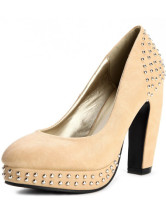Apricot Studs Platform Womens PU Chunky Heel Pumps