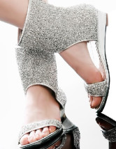 D'argent Open Toe Fashion Womens plat Shoes