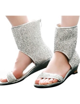 D'argent Open Toe Fashion Womens plat Shoes