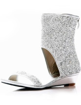 D'argent Open Toe Fashion Womens plat Shoes