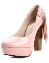Pink Tassel Platform PU Womens Chunky Heel Shoes