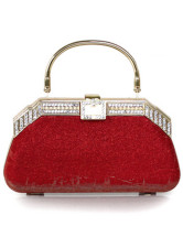 Hasp Closure Satin Rhinestone Hard Case Clutch Bag