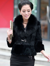 Luxurious Fox Fur Collar Cony Hair Women's Fur Jacket
