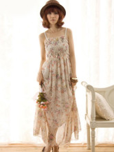 Sweet Floral Printing Chiffon Spaghetti Straps Women's Maxi Dress