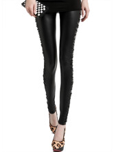 Côté moderne de cuir noir plissé Skinny Pants féminin