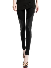 Slim Black Cotton Leather Women's Skinny Pants
