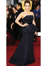 Dark Navy Satin Strapless A-line Tina Fey Oscar Dress