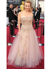 A-line Sweetheart Champagne Tulle Celebrity Oscar Dress