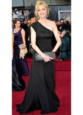Black Imitated Silk One Shoulder A-line Melanie Griffith Oscar Dress