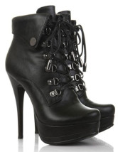 Cool Black PU Leather Lace Up Women's High Heel Booties