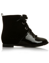 Modern Calfskin Patent Leather Lace Up Women's Flat Booties