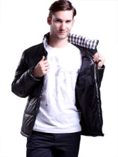 Casual Black Fibre Cotton Lining Strand Collar Men's Coat