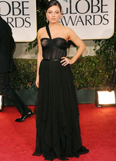 Black Chiffon A-line One Shoulder Floor Length Evening Golden Globe Dress