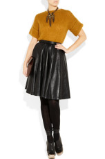 Modern Black PU Leather Empire Waist Women's Knee Length Skirt