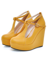 Sweet Pointed Toe PU Leather Ankle Strap Women's Wedge Shoes