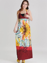 Bohemia Floral V-Neck Lace-Up Silk Womens Maxi Dress
