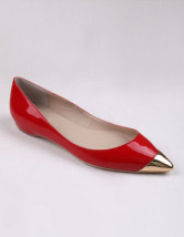 Sexy Steel Pointed Toe Flat Light Patent Leather Womens Ballet Flats