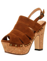 Sling Back Strappy Nubuck Chunky Heel Womens Gladiator Sandals
