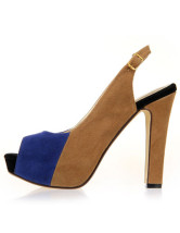 Color Block Peep Toe Chunky Heel Womens Sling Back Shoes