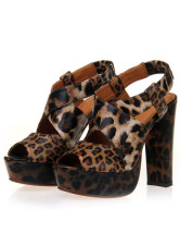 Peep Toe Leopard Printed Chunky Heel Womens Gladiator Sandals