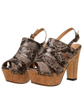 Snake Printed Strappy Chunky Heel Womens Gladiator Sandals