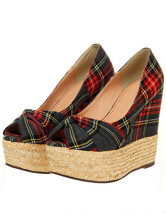 Beautiful Plaid Pattern Knotted Nubuck Womens Peep Toe Espadrilles