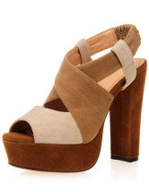 Color Block Chunky Heel Nubuck Womens Gladiator Shoes