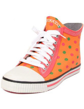 Waterproof Orange Dots Front Lace Up Ankle Rain Boots For Women