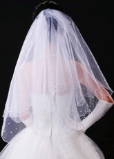 White Tulle Beads Decoration Wedding Bridal Veil