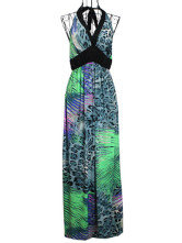 Maxi Dress animal Print Halter Viscose sans manches femmes