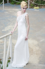 White Sheath One-Shoulder Crochet Polyester Womens Prom Dress