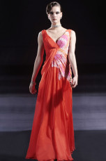 Red Sequin Floor Length V-Neck Chiffon Womens Maxi Prom Dress