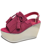 Open Toe Sling Back Tassel Cowhide Womens Platform Shoes