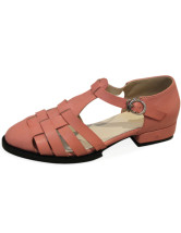 Woven Style Buckle T-Strap PU Womens Gladiator Sandals