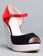 Color Block Buckle Peep Toe Womens Wedge Shoes