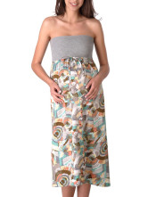 Robe sans bretelles vert impression maternité en coton confortable