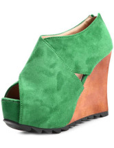 Green Criss-Cross Chain Peep Toe Womens Wedge Shoes