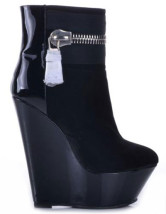 Zipper Sheepskin Suede Womens Wedge Booties