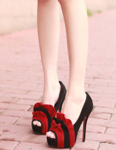 Peep Toe Ruffles Nubuck Womens Platform Pumps